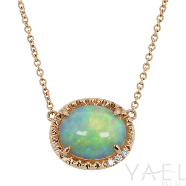 Yael Designs Opal and diamond pendant 14k rose gold