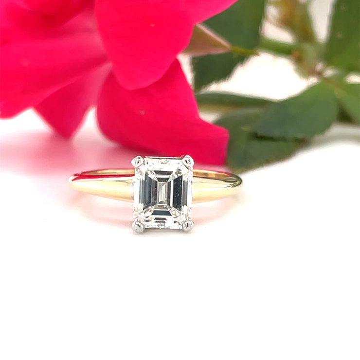 Classic 1.22 carat Emerald Cut solitare diamond engagement ring