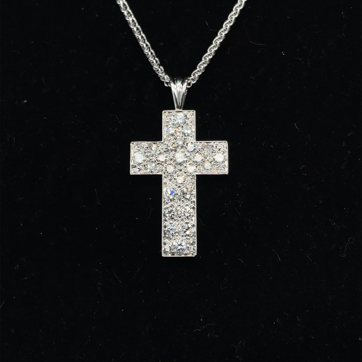 Estate Diamond Cross Pendant, 14k white gold
