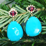 Turquoise-Ruby Diamond Earrings, 14ky gold