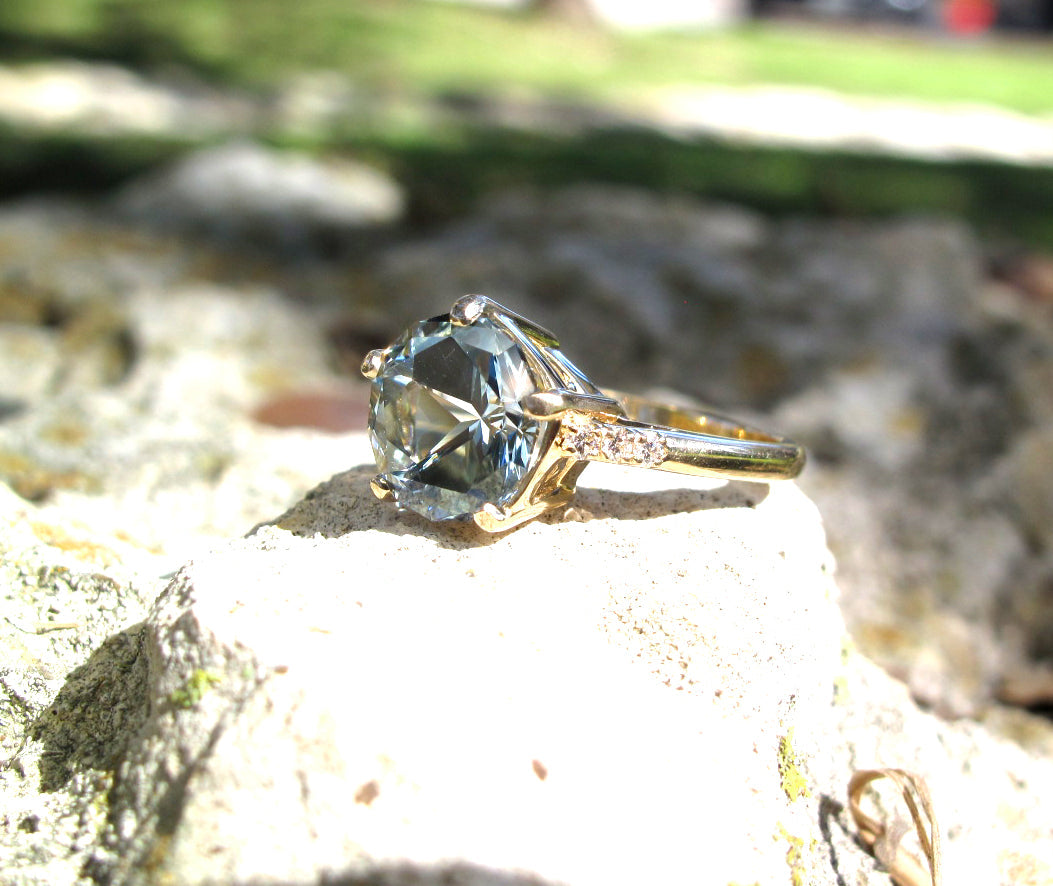 Lone star cut blue topaz and diamond 14k gold ring – Nikolas Alan Harrison  Jewelers