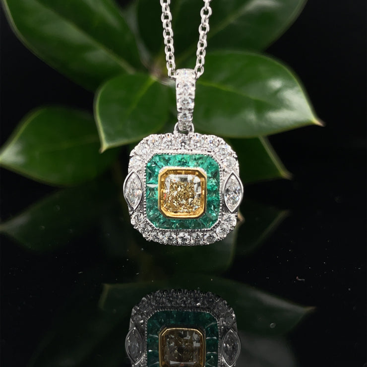 Yellow Diamond and Emerald Pendant