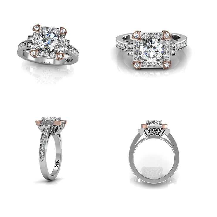 "Ladera" Semi Mount diamond engagement ring. Fits 1 carat center stone