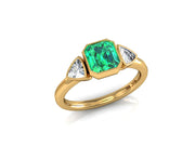 Emerald and White Sapphire 3 stone 14k gold ring