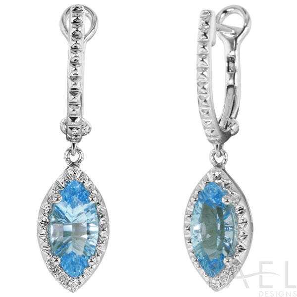 Yael blue topaz and diamond dangle earrings in 14kw gold