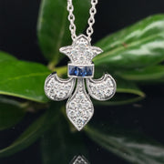 Diamond and Sapphire Flur De Lis Pendant