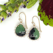 Rose Cut Ruby Zoisite and Gold Diamond Earrings