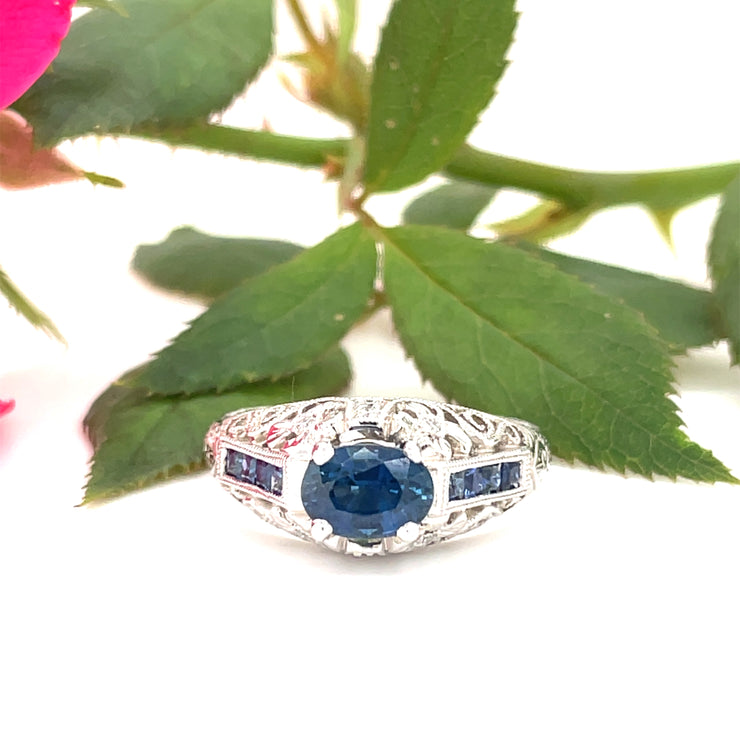 Vintage Inspired Sapphire and Diamond Engagement ring