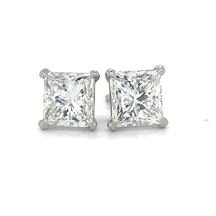 2.17 carat Princess Cut Diamond Stud Earrings