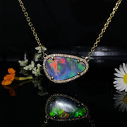 Australian Opal Doublet, Diamond in 14k yellow necklace