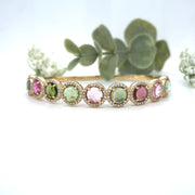 Rose Cut multi color tourmaline and diamond bracelet 14k gold