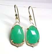 "Cathedral" Drop Earrings with Chrysoprase, diamond in 14ky gold earrings