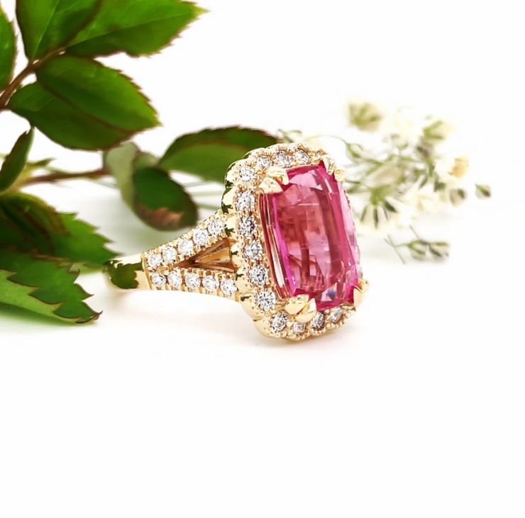 5.69 carat Pink Tourmaline and Diamond gold ring
