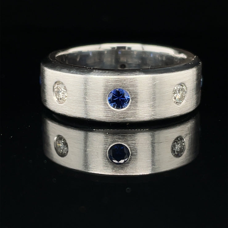 Diamond and Sapphire Gypsy set 18k white gold ring