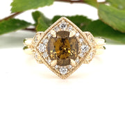 Brown Zircon and Diamond Gold ring