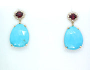 Turquoise-Ruby Diamond Earrings, 14ky gold
