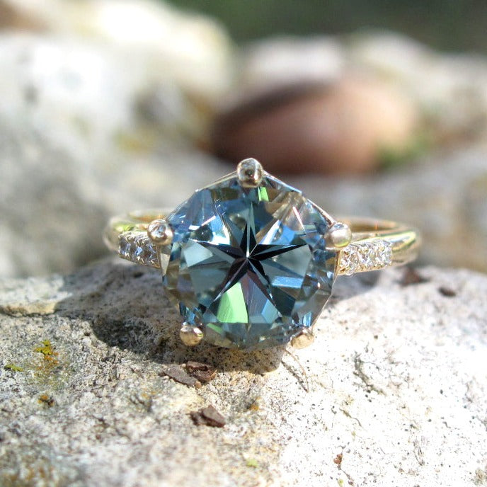 Lone star cut blue topaz and diamond 14k gold ring – Nikolas Alan Harrison  Jewelers