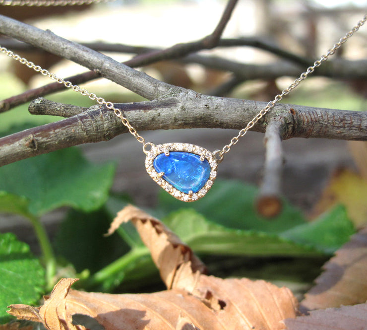 Boulder Opal and diamond 14k gold pendant