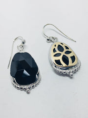 Black Onyx and diamond Earring 14k white  and 14k yellow gold earrings