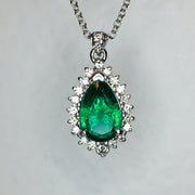 1.16 carat Fine Emerald pear cut diamond pendant in 14kw and 14ky gold