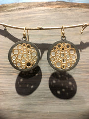 "Jubilee "   Circle Round mesh 14ky gold and antique silver earrings