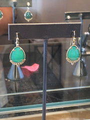 Chrysoprase Earrings in 14ky gold and diamond earrings