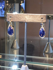 "Cathedral"  Drop Earrings with 10.5 carats slice Sapphire, diamond, 14ky gold earrings