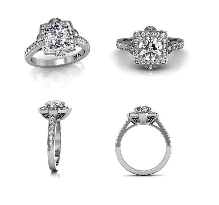 "Laurel" Semi Mount diamond engagement ring. Fits 1 carat center stone