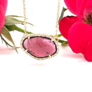 Pink Tourmaline and diamond Slice Necklace