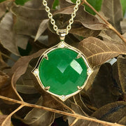 Adventurine and diamond 14ky gold pendant