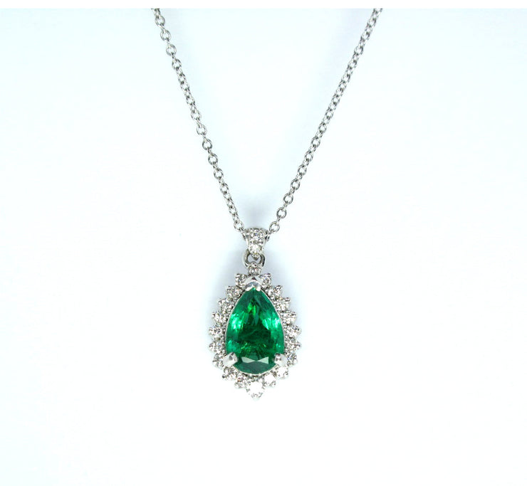 1.16 carat Fine Emerald pear cut diamond pendant in 14kw and 14ky gold