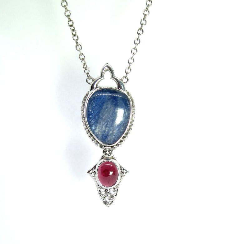 Kyanite and Mozambique Garnet in sterling silver Pendant