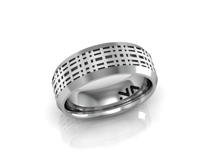 Plaid Texture Sterling Silver Ring, Size 10