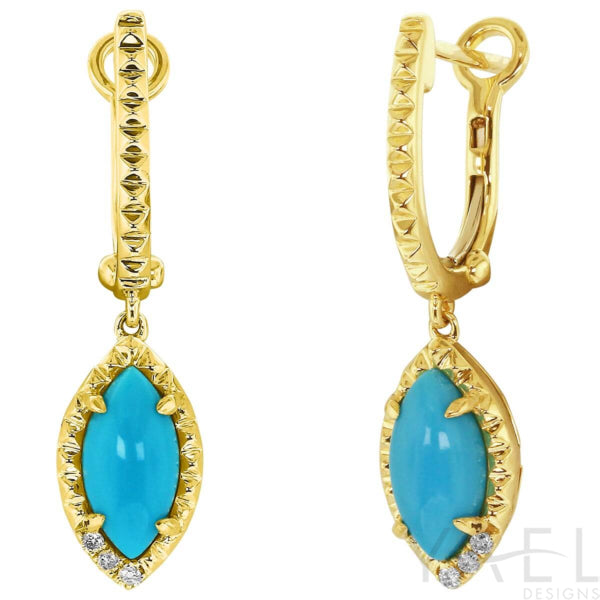 Yael Turquoise Marquise diamond dangle earrings in 14k yellow gold